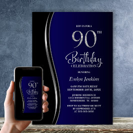 90歳の誕生日パーティー ブラック&ブルー 招待状