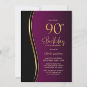 90歳の誕生日パーティー ブラック&マゼンタレッド 招待状 (正面)