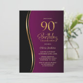 90歳の誕生日パーティー ブラック&マゼンタレッド 招待状 (スタンド正面)