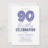90歳の誕生日パーティー モダンブルー 招待状 (正面)