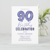 90歳の誕生日パーティー モダンブルー 招待状 (スタンド正面)