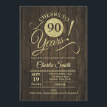 90歳の誕生日パーティー - ラスティック ウッド ゴールド 招待状<br><div class="desc">90歳の誕生日パーティーの招待状を、偽のグリッターゴールドとラスティックなダークブラウンの木目柄でデザインしました。シンプルでモダンなデザインは、エレガントなパーティーに最適です。90年のお祝い！ 任意の年齢にカスタマイズ可能です！
さらにカスタマイズが必要な場合はメッセージをください。</div>