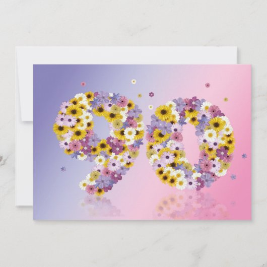 90歳の誕生日パーティー 花の文字付き 招待状 (正面)