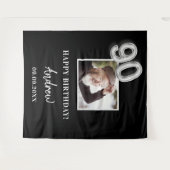 90歳の誕生日パーティー 黒の写真 名前 男 タペストリー (正面(横))