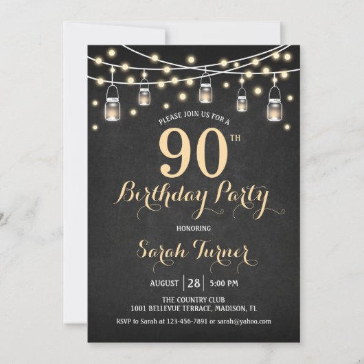 90歳の誕生日パーティー - 黒板ゴールド 招待状 (正面)