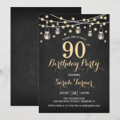 90歳の誕生日パーティー - 黒板ゴールド 招待状 (正面/裏面)