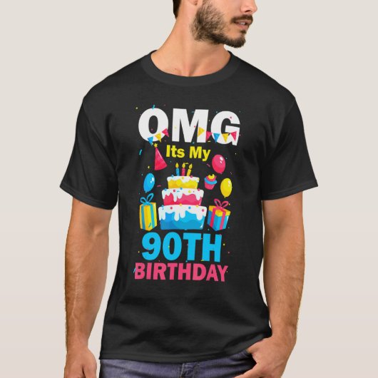 90歳の誕生日パーティーOMGハッピー90th誕生日 Tシャツ (正面)