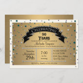 90歳の誕生日パーティ祝フェイクーの宝石紙吹雪 招待状 (正面/裏面)