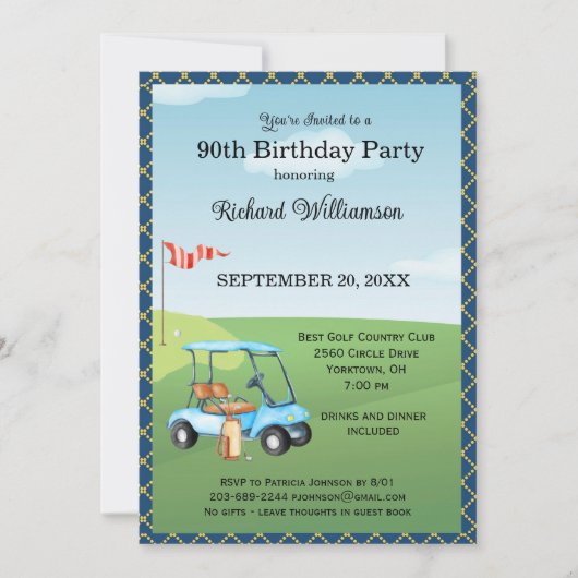 90歳の誕生日パーティ メンズゴルフテーマパーティ 招待状 (正面)
