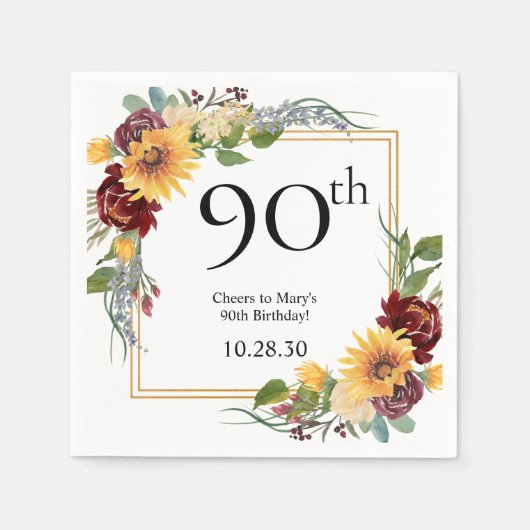 90歳の誕生日ヒマワリ スタンダードカクテルナプキン (正面)