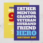 90歳の誕生日ヒーローパーティー招待状 招待状 (正面/裏面)