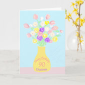 90歳の誕生日ピンクと紫の花瓶 カード (黄色い花)