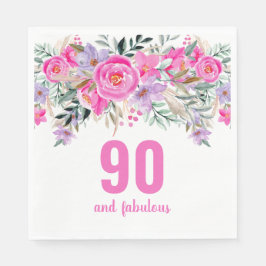 90歳の誕生日ピンクのフローラパーティーナプキン スタンダードランチョンナプキン