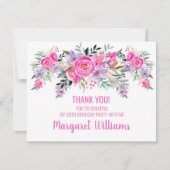 90歳の誕生日ピンクのフローラ サンキューカード (正面)