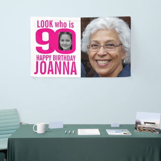 90歳の誕生日ピンクのルック90カスタムの写真その時 横断幕 (トレードショー)