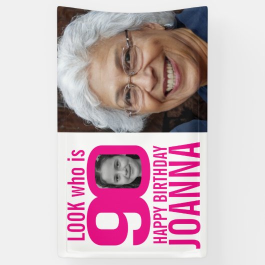 90歳の誕生日ピンクのルック90カスタムの写真その時 横断幕 (縦)