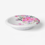 90歳の誕生日ピンクの水彩フローラ ペーパーボウル (傾斜あり)