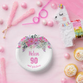 90歳の誕生日ピンクの水彩フローラ ペーパーボウル (パーティー)