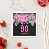 90歳の誕生日ピンクの黒いフローラパーティーナプキン スタンダードカクテルナプキン (インサイチュ)