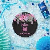 90歳の誕生日ピンクの黒い水色フローラ ペーパープレート (パーティー)