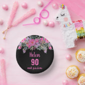 90歳の誕生日ピンクの黒い水色フローラ ペーパーボウル (パーティー)