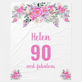 90歳の誕生日ピンクフローラフリースブランケット フリースブランケット