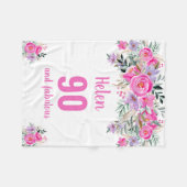 90歳の誕生日ピンクフローラフリースブランケット フリースブランケット (正面(横))