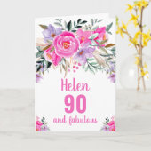 90歳の誕生日ピンク水彩花のカード カード (黄色い花)