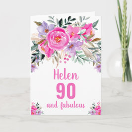 90歳の誕生日ピンク水彩花のカード カード