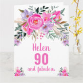 90歳の誕生日ピンク水彩花カード カード (黄色い花)