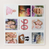 90歳の誕生日フォトコラージュ女性ホワイト ジグソーパズル (横)