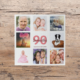 90歳の誕生日フォトコラージュ女性ホワイト ジグソーパズル