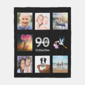 90歳の誕生日フォトコラージュ黒 フリースブランケット (正面)