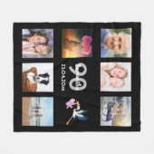 90歳の誕生日フォトコラージュ黒 フリースブランケット (正面(横))