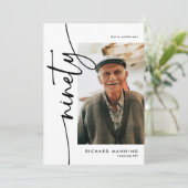 90歳の誕生日フォトコラージュ Script Ninety 4 招待状 (スタンド正面)