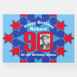 90歳の誕生日フォトスター赤い青のゲストブック ゲストブック
