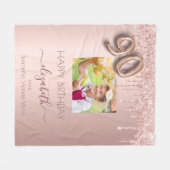 90歳の誕生日フォトバラ金ゴールドグリッターピンクの友達 フリースブランケット (正面(横))