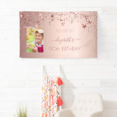 90歳の誕生日フォトバラ金ゴールドピンクの星 横断幕 (インサイチュ)