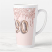 90歳の誕生日フォトバラ金ゴールドピンクの滴 カフェラテマグ (右)