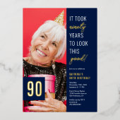 90歳の誕生日フォト 箔招待状 (正面)