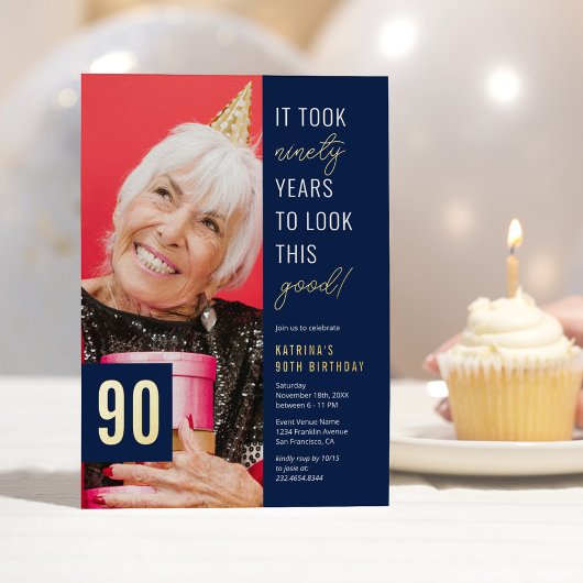 90歳の誕生日フォト 箔招待状