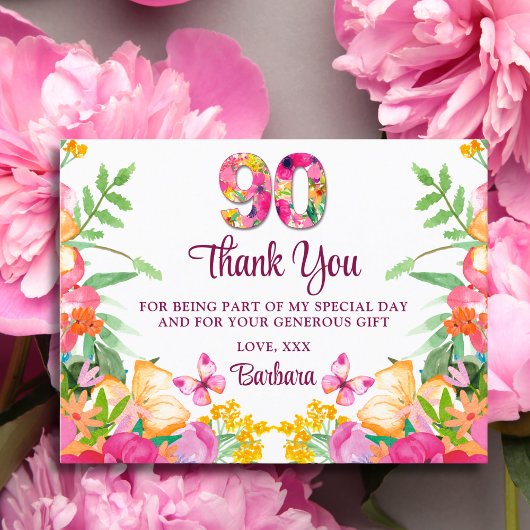 90歳の誕生日フラワーエレガントな御礼 ポストカード