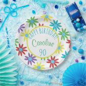 90歳の誕生日フラワー名入れペーパープレート ペーパープレート (パーティー)