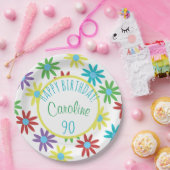 90歳の誕生日フラワー名入れペーパープレート ペーパープレート (パーティー)