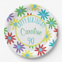 90歳の誕生日フラワー名入れペーパープレート