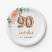 90歳の誕生日フローラバラ金ゴールドユーカリ名 ペーパープレート (正面)