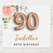 90歳の誕生日フローラバラ金ゴールドユーカリ・モノグラム スパークリングワインラベル (シングルラベル)