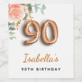 90歳の誕生日フローラバラ金ゴールドユーカリ・モノグラム ワインラベル (シングルラベル)