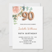 90歳の誕生日フローラバラ金ゴールドユーカリ 招待状 (正面)