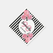 90歳の誕生日ブラックストライプ花模様クラシック スタンダードカクテルナプキン (角)